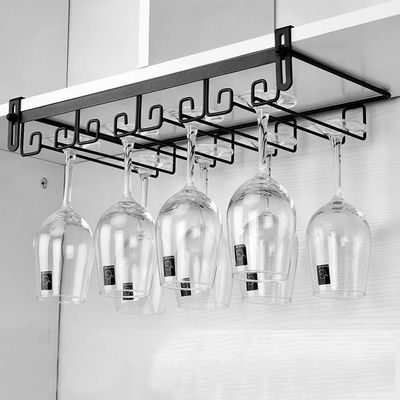Adjustable Hanging Stemware Rack Under Cabinet, No Drilling, Plug-in Wine Glass Rack for Cupboards, 2/3/4/5 Rows, for Home Bar, Kitchen (Black, Bronze)