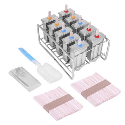10Pcs Stainless Steel with 100Pcs Sticks Holder,Commercial Ice Ice Cream Maker (Round head)