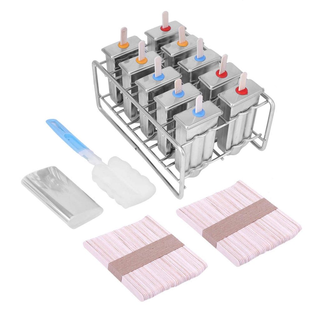 10Pcs Stainless Steel with 100Pcs Sticks Holder,Commercial Ice Ice Cream Maker (Round head)