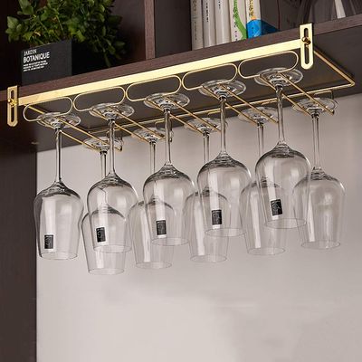 ACXZ Adjustable Hanging Wine Glass Holder Under Cabinet or Shelf, Plug-in Stemware Rack, 2345 Rows, No Drilling, Golden, 5522.5cm5 Slots, Bronze