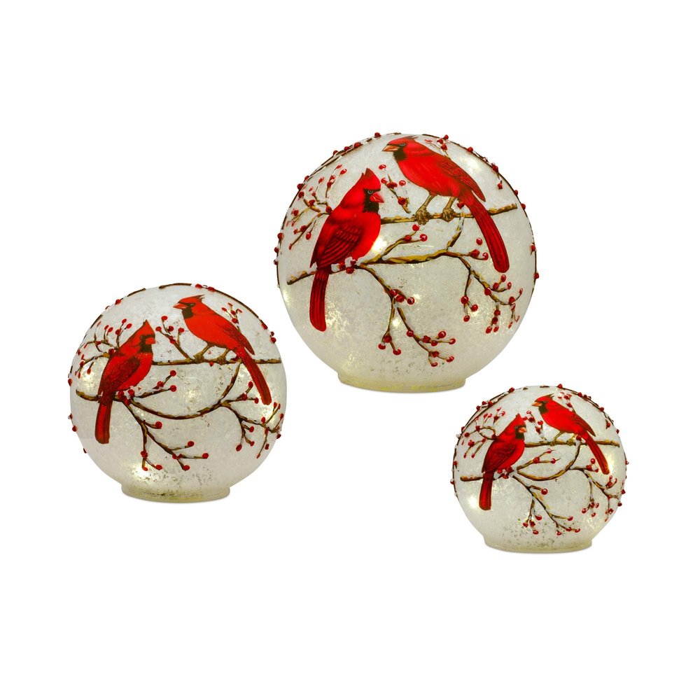 Melrose 83374 LED Cardinal Globe, Glass Set of 3