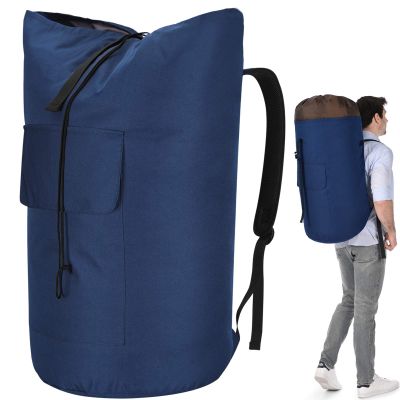 Backpack Laundry Bag, 115L Heavy Duty Extra Large College Laundry Backpack, Dirty Clothes Bag with Shoulder Straps, Laundry Hamper Bag with Drawstring Closure for College Dorm, Apartment Dark blue