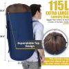 Backpack Laundry Bag, 115L Heavy Duty Extra Large College Laundry Backpack, Dirty Clothes Bag with Shoulder Straps, Laundry Hamper Bag with Drawstring Closure for College Dorm, Apartment Dark blue view 2