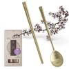 BALWOO [1 Set] [Made in Korea] Korean Sticky Rice Spoon Chopsticks Set Gold Titanium Plating 304 Stainless Steel Tableware Cutlery Set Mukbang Chopsticks (Korean Apricot Blossom TITANIUM, 1 Set) view 1