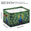 STAYTOP Large Storage Basket Peacock Painting Collapsible Toy Storage Bins Waterproof Laundry Basket with Handle,Used for Home Closets, Offices, Bedrooms 1PCS view 3
