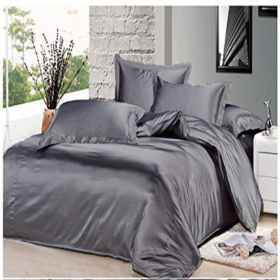 7PCS Premium Satin Duvet Cover Set-1Duvet Cover,1Fitted Sheet 14'',1Flat Sheet,2Pillowshams,2Pillowcases 600 TC Soft Satin Bedding Set Solid Colors Pattern Twin/Dark Gray Duvet Cover Set