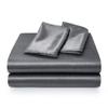 7PCS Premium Satin Duvet Cover Set-1Duvet Cover,1Fitted Sheet 14'',1Flat Sheet,2Pillowshams,2Pillowcases 600 TC Soft Satin Bedding Set Solid Colors Pattern Twin/Dark Gray Duvet Cover Set view 4