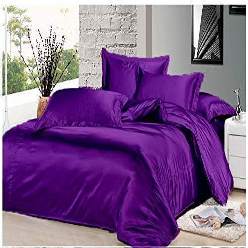 7PCS Premium Satin Duvet Cover Set-1Duvet Cover,1Fitted Sheet 15'',1Flat Sheet,2Pillowshams,2Pillowcases 600 TC Soft Satin Bedding Set Solid Colors Pattern Queen/Purple Duvet Cover Set