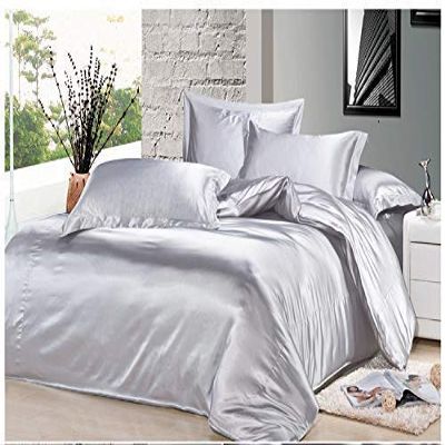 7PCS Premium Satin Duvet Cover Set-1Duvet Cover,1Fitted Sheet 15'',1Flat Sheet,2Pillowshams,2Pillowcases 600 TC Soft Satin Bedding Set Solid Colors Pattern Twin/White Duvet Cover Set