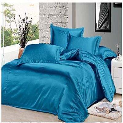 7PCS Premium Satin Duvet Cover Set-1Duvet Cover,1Fitted Sheet 14'',1Flat Sheet,2Pillowshams,2Pillowcases 600 TC Soft Satin Bedding Set Solid Colors Pattern Full/Turquish Duvet Cover Set