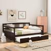 Flieks Full Size Wooden Daybed with Twin Size Trundle and 10 Wooden Slats Support, No Box Spring Required (Espresso) view 1