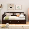 Flieks Full Size Wooden Daybed with Twin Size Trundle and 10 Wooden Slats Support, No Box Spring Required (Espresso) view 3