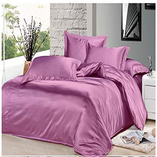 7PCS Premium Satin Duvet Cover Set-1Duvet Cover,1Fitted Sheet 14'',1Flat Sheet,2Pillowshams,2Pillowcases 600 TC Soft Satin Bedding Set Solid Colors Pattern Twin XL/Levender Duvet Cover Set