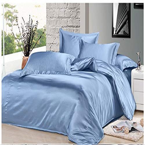 7PCS Premium Satin Duvet Cover Set-1Duvet Cover,1Fitted Sheet 15'',1Flat Sheet,2Pillowshams,2Pillowcases 600 TC Soft Satin Bedding Set Solid Colors Pattern Full/Light Blue Duvet Cover Set