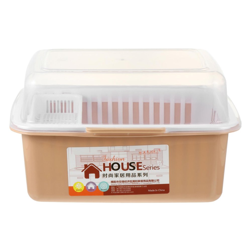 Hemoton Plastic Baby Bottle Drying Rack with Large Capacity, Khaki Tableware Organizer for Kitchen Storage and Draining, 14.96 X 11.41 X 8.66 Inches