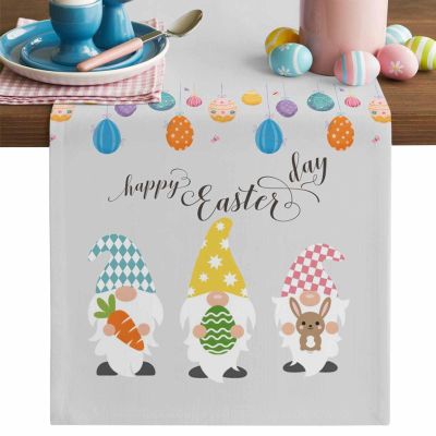 Easter Table Runner Easter Eggs Gnomes Dresser Scarves Carrot Bunny Rabbit Non-Slip Runner Tablecloth for Happy Easter Spring Holiday Dinner Parties Home Decor 13x120inch