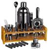 26-Piece Bartender Kit Cocktail Shaker Set | Stainless Steel Bar Set with Bamboo Stand Bar Tools Cocktail Kit for Christmas Drink Mixing,Home Bar Party Gift Bartending Kit Black view 1
