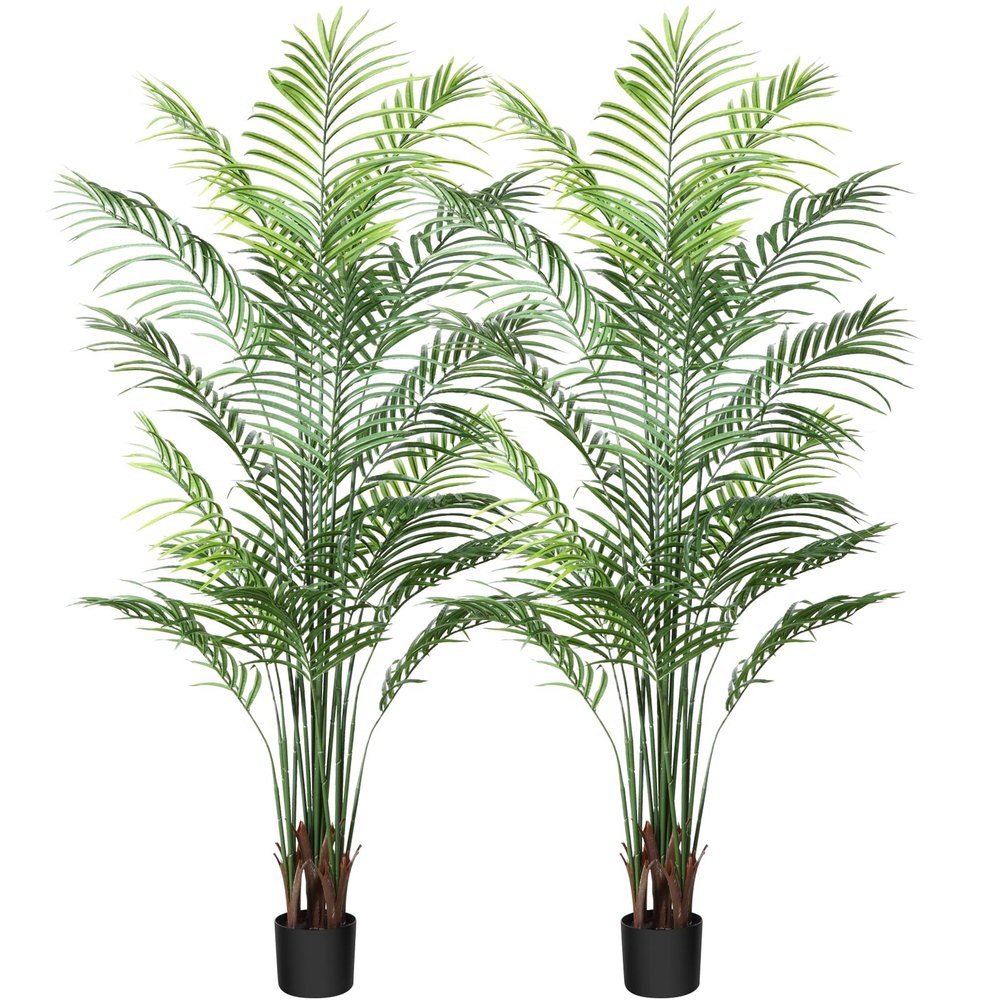 Artificial Areca Palm Plant 6Ft Fake Tropical Palm Tree, Perfect Faux Dypsis Lutescens Plants in Pot for Indoor Outdoor House Home Office Garden Modern Decoration Housewarming Gift,2Pcs