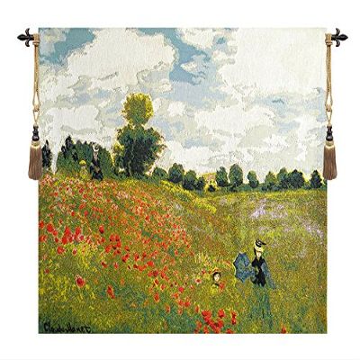C Charlotte Home Furnishings Inc Poppies European Tapestry Wall Hanging | Viscose Cotton and Polyester Blend Wall Art | 18 in. x 23 in | Home Decor Accents | Inspired by Claude Monet