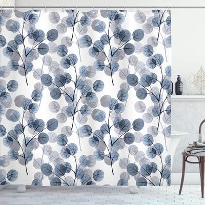 Ambesonne Nature Shower Curtain, Soft Colored Bay Leaf Watercolor Branches Growth Essence Image Print, Cloth Fabric Bathroom Decor Set with Hooks, 69" W x 84" L, Slate Blue