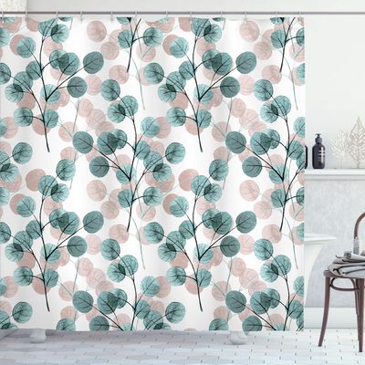 Ambesonne Nature Shower Curtain, Soft Colored Bay Leaf Watercolor Branches Growth Essence Image Print, Cloth Fabric Bathroom Decor Set with Hooks, 69" W x 75" L, Almond Green