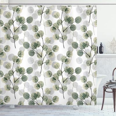 Ambesonne Nature Shower Curtain, Soft Colored Bay Leaf Watercolor Branches Growth Essence Image Print, Cloth Fabric Bathroom Decor Set with Hooks, 69" W x 84" L, Dark Sepia