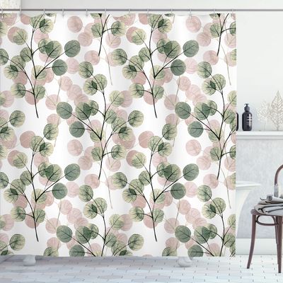 Ambesonne Nature Shower Curtain, Soft Colored Bay Leaf Watercolor Branches Growth Essence Image Print, Cloth Fabric Bathroom Decor Set with Hooks, 69" W x 75" L, Green Reseda