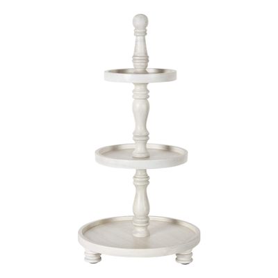 Kate and Laurel Downing Rustic 3-Tier Tray, 12 x 12 x 24, White, Decorative Farmhouse Serving Tray for Storage and Display