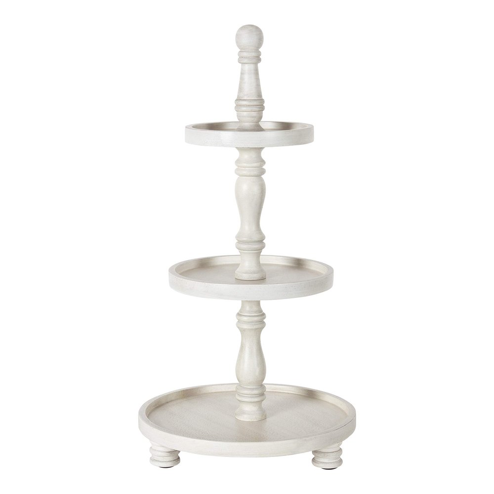 Kate and Laurel Downing Rustic 3-Tier Tray, 12 x 12 x 24, White, Decorative Farmhouse Serving Tray for Storage and Display