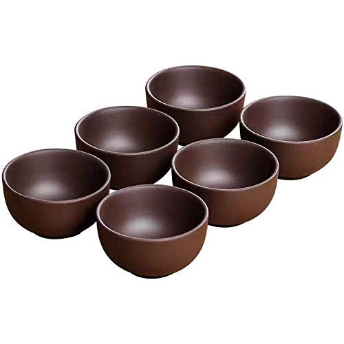 HonHeam Purple Sand Kung Fu Tea Tasting Cup Set of 6 - Small Ceramic Tea Bowl Cup