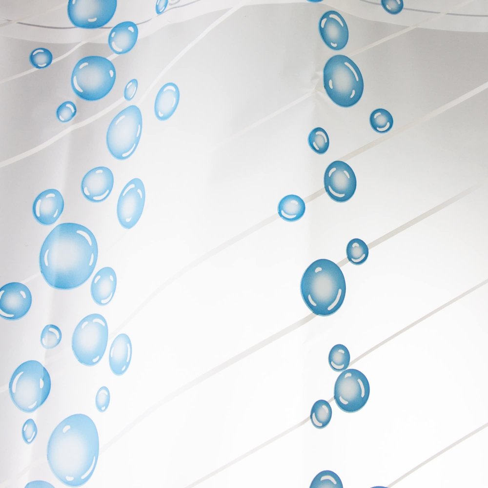 71" White and Blue Contemporary Bubble Column Shower Curtain