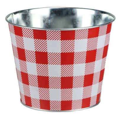 GiftWrap Etc. Red White Plaid Tin Pot - 5" Diameter, 4.5" Tall, Fall