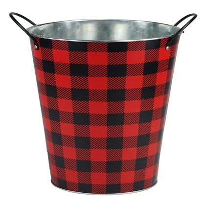GiftWrap Etc. Buffalo Plaid Tin Pot - 7" Diameter, Fall