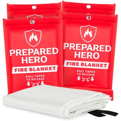 Prepared Hero Emergency Fire Blanket - 4 Pack - Fire Suppression for Kitchen, 40 x 40 Fiberglass Fire Blanket for Home