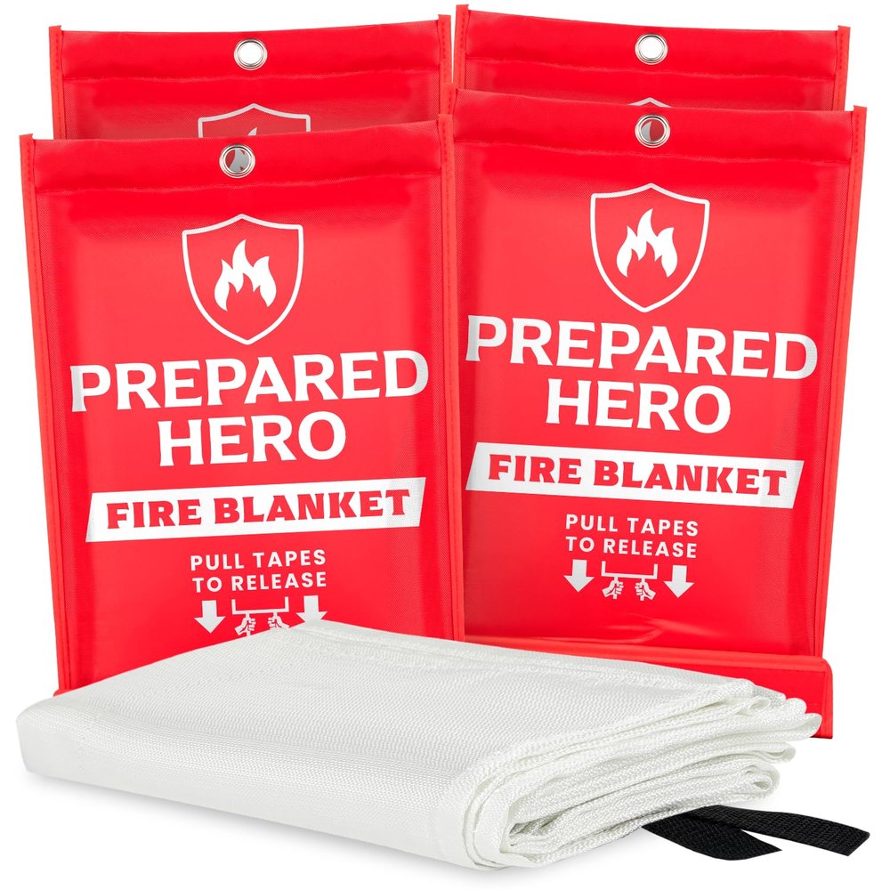Prepared Hero Emergency Fire Blanket - 4 Pack - Fire Suppression for Kitchen, 40 x 40 Fiberglass Fire Blanket for Home