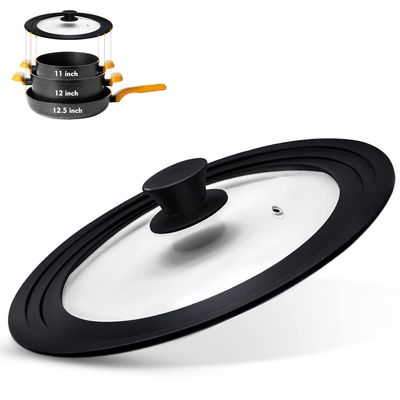 Ydeapi Universal Lid for Pots, Pans and Skillets, Pot Lid With Heat Resistant Silicone Rim and Tempered Glass, Fits 11", 12", 12.5" Diameter Pots and Pans