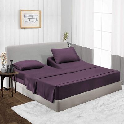 800 Thread Count, 100% Egyptian Long Stapple Cotton, 4 PC Split Head Flex Sheet Set, 32" Split From the Top, Soft Satin Weave, 15" Deep Pocket (Split Head California King- 32" Split, Plum)