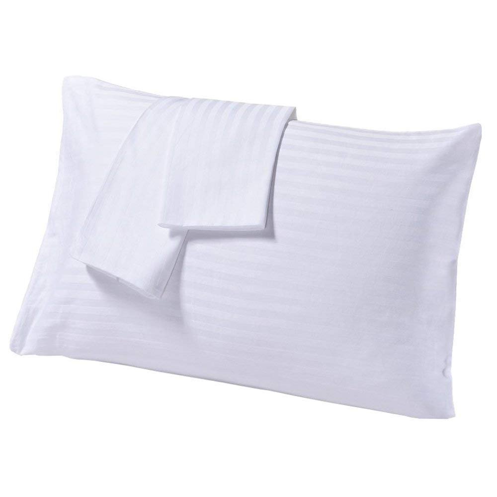 COTTON STICH Toddler Pillowcases 14x20 Set of 2, 100% Cotton 600 Thread Count, Soft Breathable Kids Pillow Covers, Zipper Closure, Small Travel Pillowcase, White Stripe