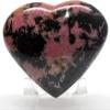 3.5" 495g Rich Pink Rhodonite in Black Psilomelane Heart Polished Natural Gemstone Crystal Mineral SW UV Reactive Specimen - Madagascar + Stand view 1