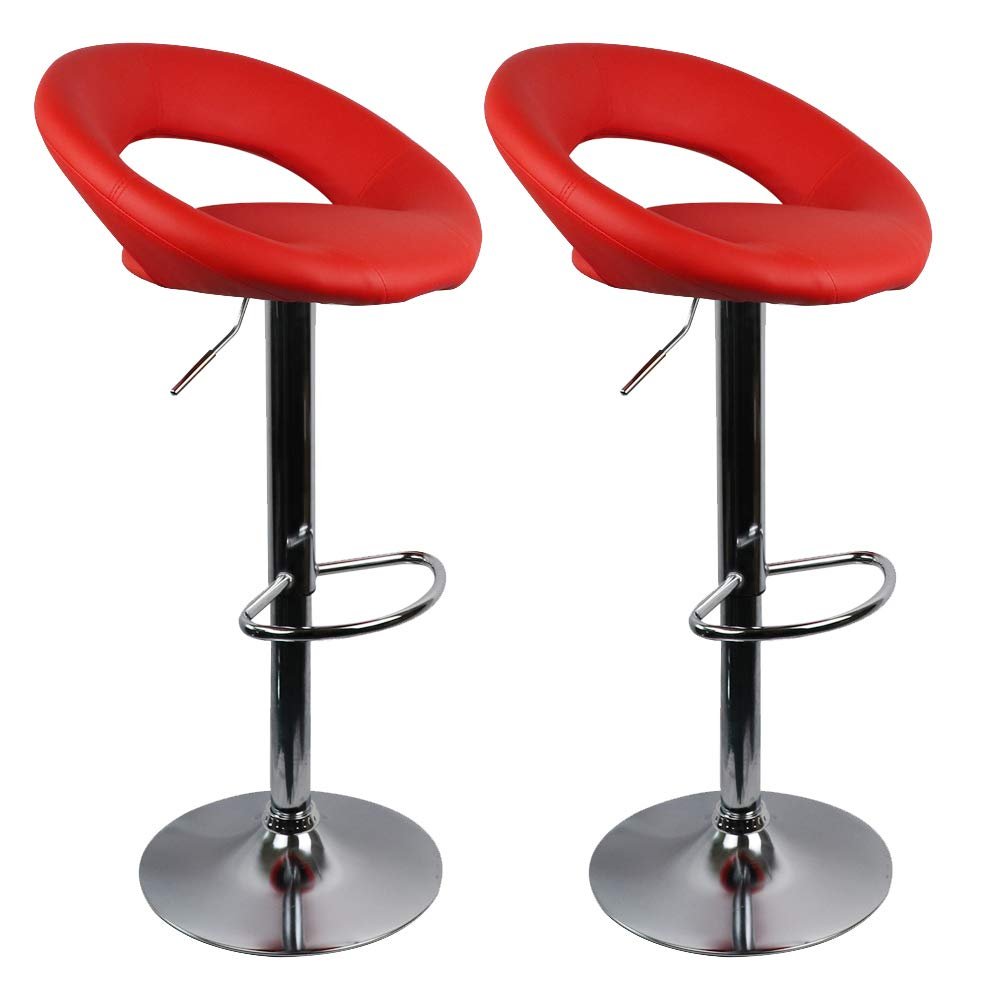 Bar Stools Set of 6, Modern Swivel Adjustable Barstool Faux Leather Height Adjustable Pub Chairs Dining Chairs for for Kitchen Bistro Pub (Red)
