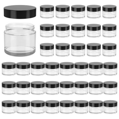 2oz Jars with Lids, HOA Kinh 40 Pack Clear Glass Jars with Lids Empty Cosmetic Containers Round Airtight Glass Jar with Black Lid for Storing Lotions Powders Ointments