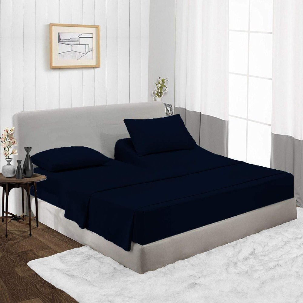 800 Thread Count, 100% Egyptian Long Stapple Cotton, 4 PC Split Head Flex Sheet Set, 34" Split From the Top, Soft Satin Weave, 15" Deep Pocket (Split Head California King- 34" Split, Navy Blue)