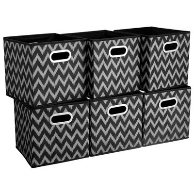 Collapsible Cube Storage Bins Chevron Pattern Cloth Square Storage Baskets Black Storage Inserts Cube 13x13 x 13 in Foldable Strorage Boxes Folding Fabric Drawer for Organizers Shelf Closet,QY-SC03-6
