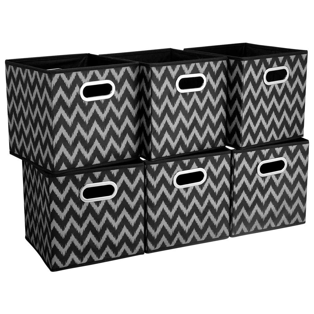 Collapsible Cube Storage Bins Chevron Pattern Cloth Square Storage Baskets Black Storage Inserts Cube 13x13 x 13 in Foldable Strorage Boxes Folding Fabric Drawer for Organizers Shelf Closet,QY-SC03-6