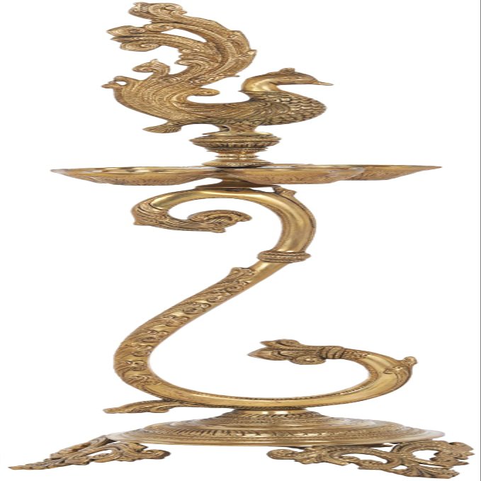 Exotic India Peacock Lamp with A Winding, Slender Stem, Yellow