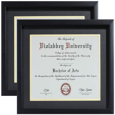 VIOLABBEY 8.5 x 11 Diploma Frame Black 2 pack with HD Real Glass |Fits 8.5x11 Inch Degree &Document with Black Gold Double Mat or 11x14 without Mat, Certificate Frame for Wall or Tabletop Display