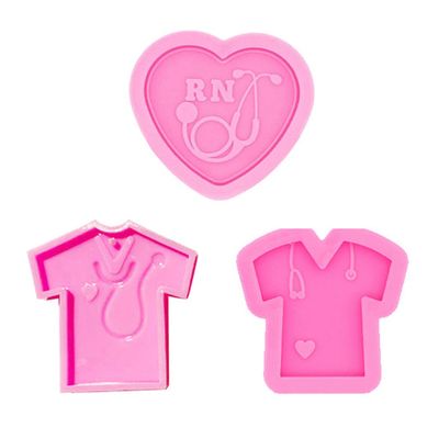 MOMOJIA 3Pcs Crystal Epoxy Resin Mold Nurse Shirt Love Heart Stethoscope Keychain Mould