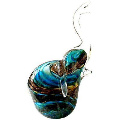 Glass Blwon Elephant Figurines Table Ornament Sculpture Wild Life Handmade Craft Hand Blown Art Home Decoration Chirstmas Gift (Blue)