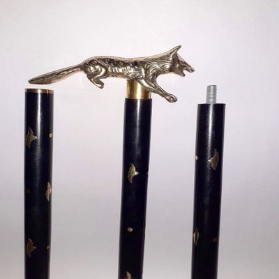 Ganga Nautical Golden & Black Brass Wolf Handle Wooden Walking Stick Cane in 3 Folds 36 to 37" inch
