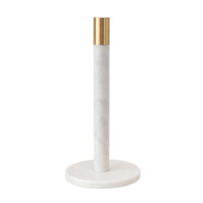 Bloomingville Modern Marble Paper Towel Holder with Brass Accent Band, White